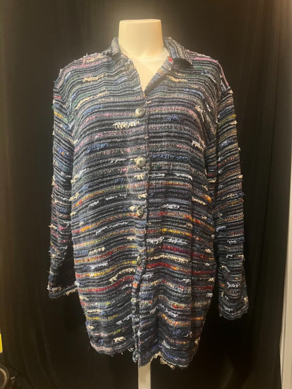 Vintage Daniel K Textured Striped Button-Down Jacket Size Large Cotton